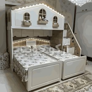 تخت مجموعه دو طبقه کلبه